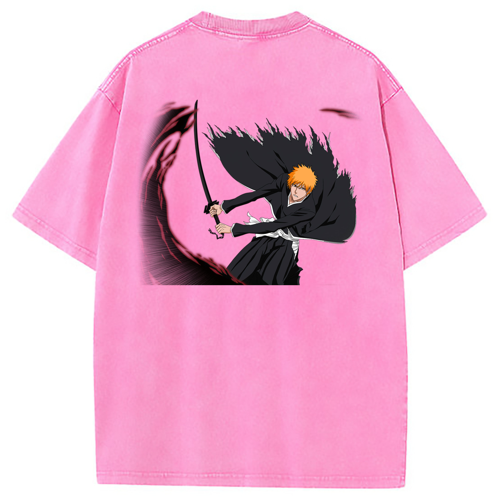 （画像用） ブリーチ 黒崎一護（くろさき いちご）BLEACH Kurosaki Ichigo 綿100% ヴィンテージ風 半袖Tシャツ（背面プリント）